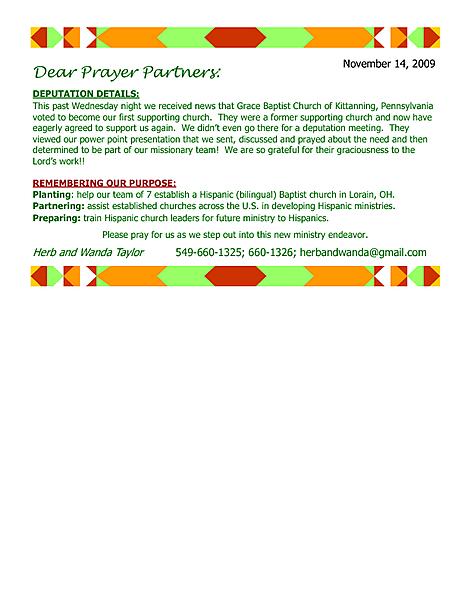 Ministry Update November 14 2009