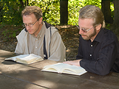Men studying the Bible