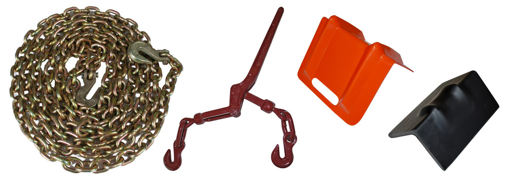 Examples of chain binders and transport chain with corner protectors