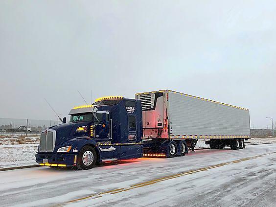 Truck driving in deep snow