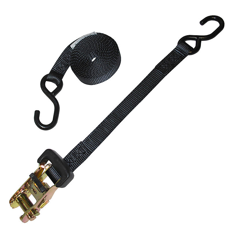 1" Heavy Duty Rubber Handle Ratchet Strap w/ SHooks