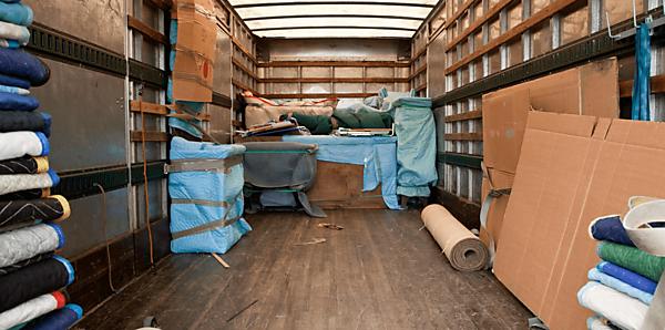 Moving Blankets in the back of a trailer