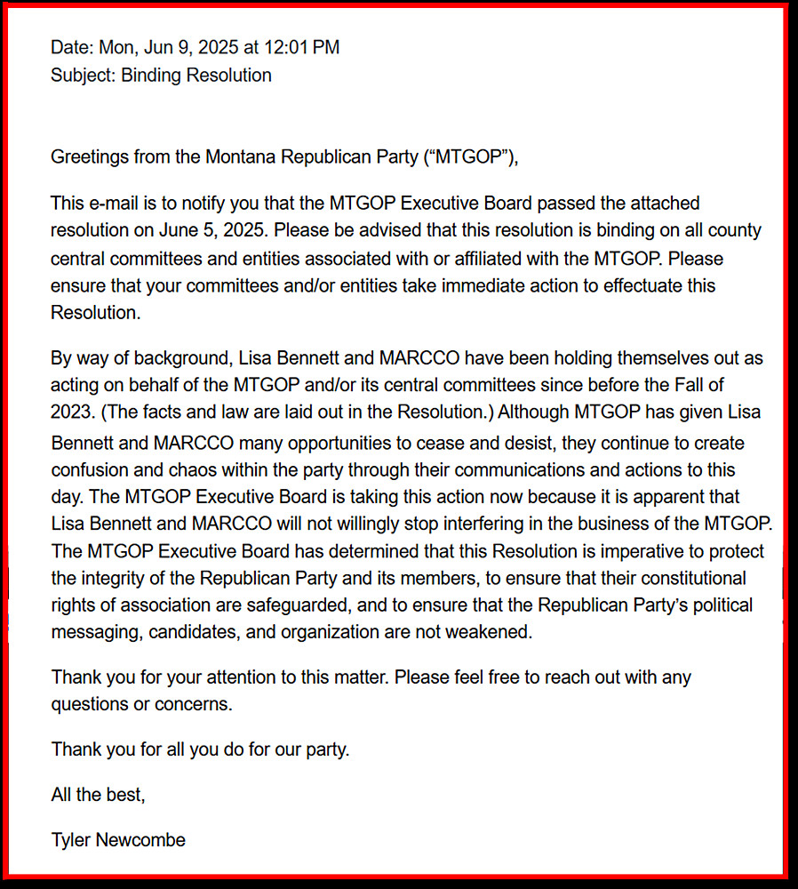 MTGOP email issued June 9 2025
