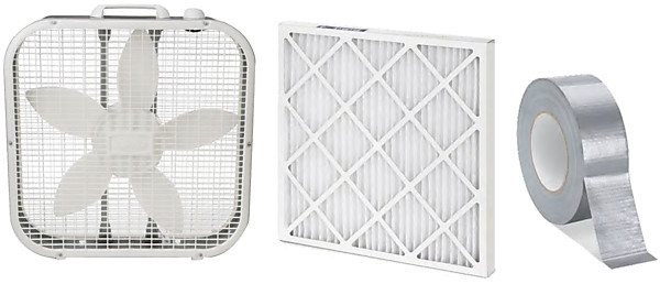 Box fan air filter duct tape